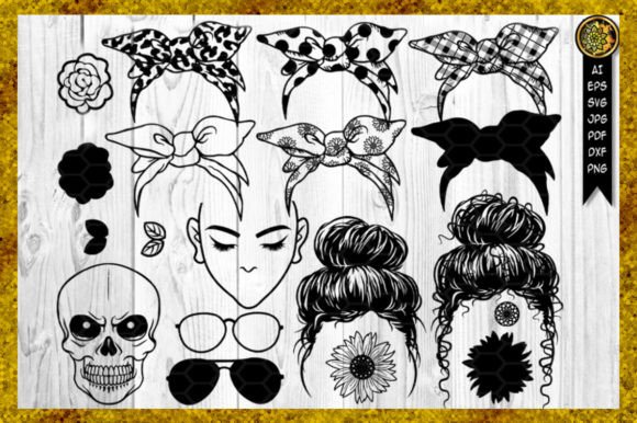 Download Messy Bun Bandana Mom Life Clip Art Set - Clip art set Collection